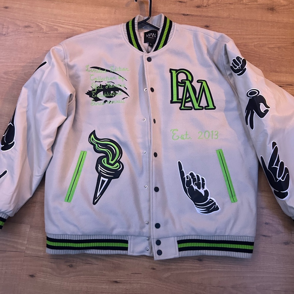 Green BoohooMAN Varsity Jacket